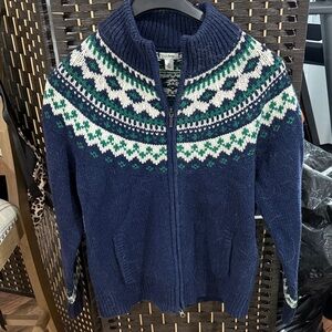 L.L. Bean Navy and Green Zip Up Sweater